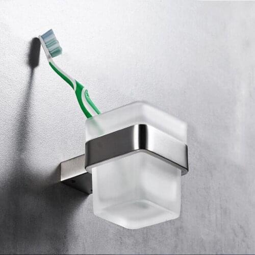 Stainless steel mouthwash cup holder wall hanging bathroom accessories toothbrush holder set brushing cup shelf LO717248