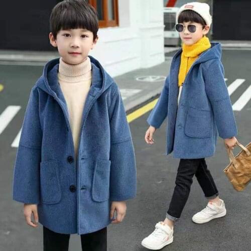 2019 New Winter Boys Windbreaker Coat Boys Kids Hooded Outwear Baby Kids Boy Coats Two Colors Warm Wool Jacket Children Clothing