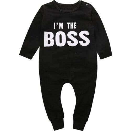 Baby Boy Girl Letter Printed Black Romper 0-24M Newborn Infant Toddler Autumn Casual Cotton Long Sleeve O Neck Jumpsuit Playsuit