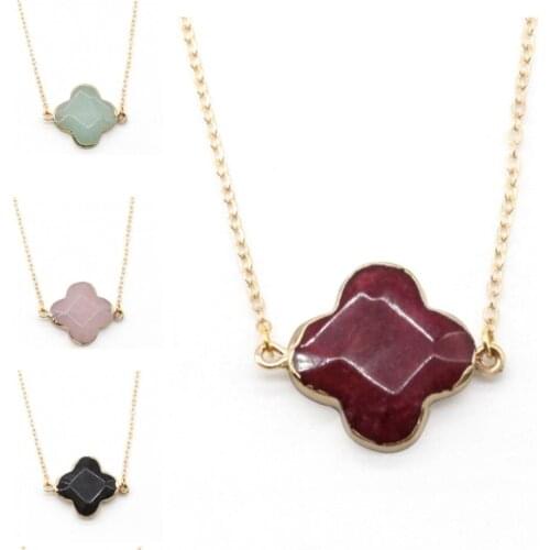 Fantastic Clover Druzy Gemstone with Gold Adjustable Chain Pendant Necklace 5 Colors Available For Women/Men Fashion Jewelry