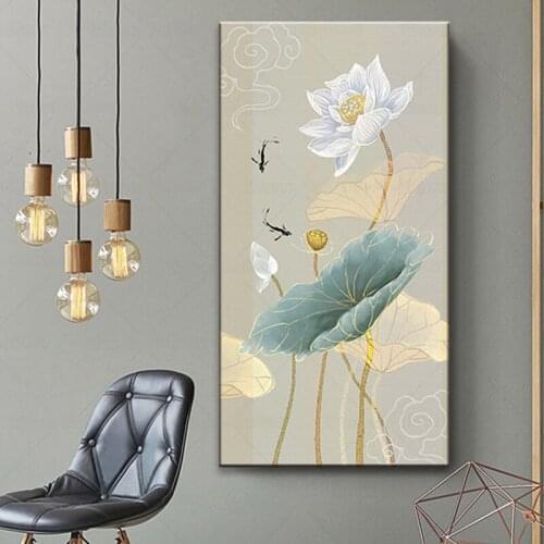 Chinese Style Canvas Printed Painting Modern Lotus Wall Art Flower Poster for Living Room frame Aisle Room Unique Decoration