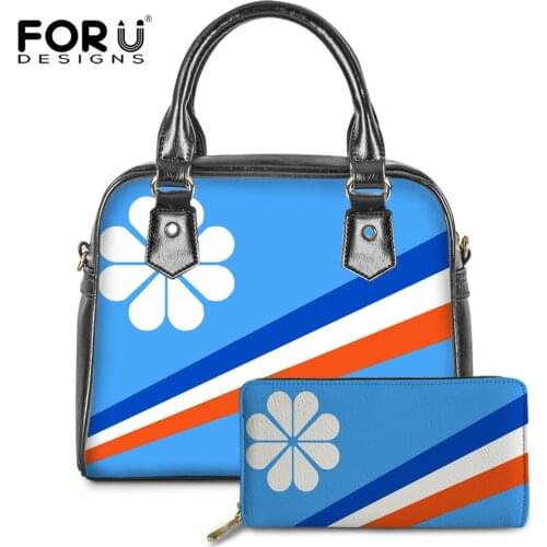 FORUDESIGNS Marshall Island Kwajalein Flag Pattern 2pcs/Set Women Handbags Casual PU Leather Ladies Tote Shoulder Bags Woman Bag