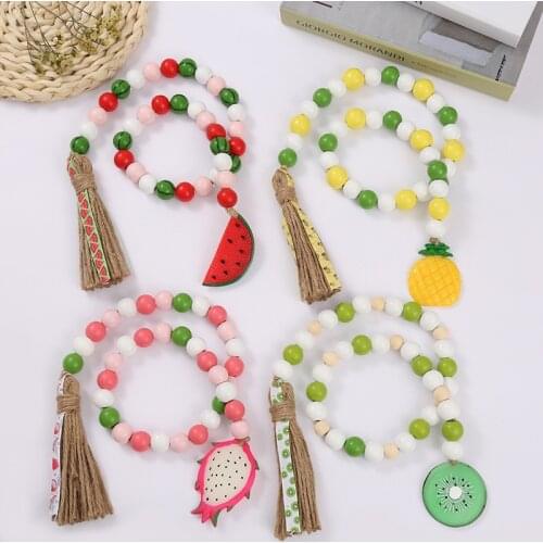 Creative Fashion Fruit Tassel Wood Pendant Color Bead Home Decoration Wooden Bead Garland Hemp Rope Decoration Accesspries