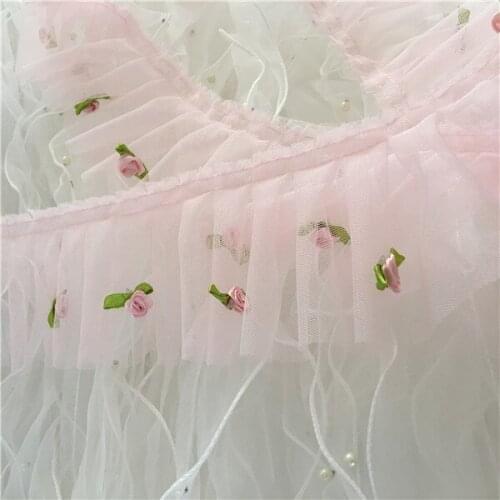 Sewing Lace Fabric 1 Meter Pink 3D Rose Tulle Lace Trim 9cm Wide Soft Gauze Lace Fabric DIY Baby Dress Accessory