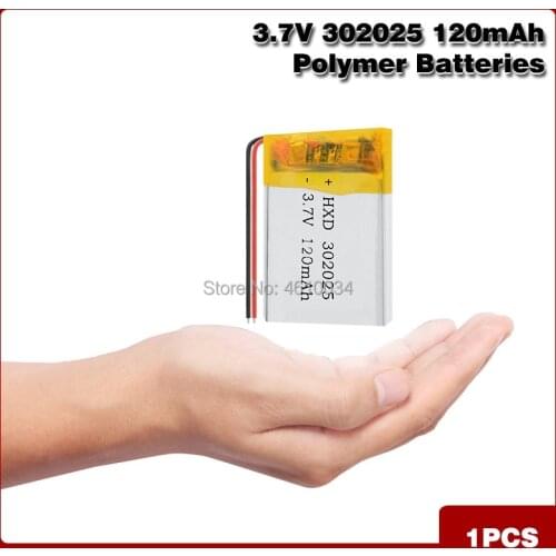 3.7V lithium ion polymer battery 302025 120mAh for MP3 Bluetooth headset watch smart band MP3 GPS LED light watch locator