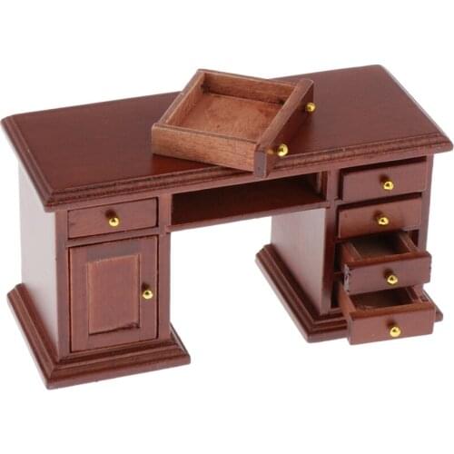 1/12 Scale Deluxe Dollhouse Furniture Miniature Wooden Desk Chair Set for Dolls House Life Scene Ornament Decorations