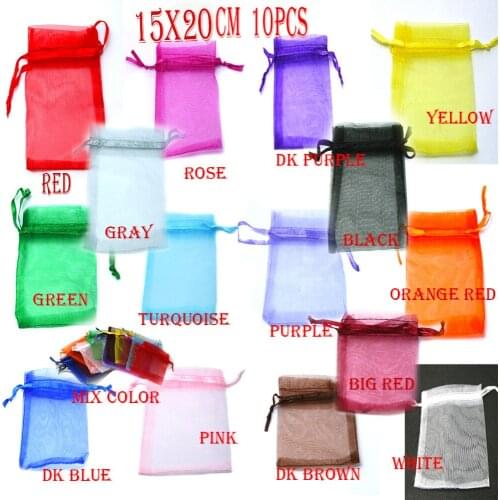 New Arrival 10pcs/bag Selection 16 Colors Jewelry bags 15x20cm organza jewelry packaging display & Jewelry Pouches