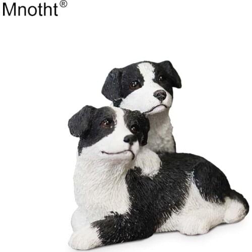 Mnotht 1/6 Border Collie Model Two Puppy Pet Dog Animal Toy Resin Scene Accessory for Action Figure Decoration Collection Gift