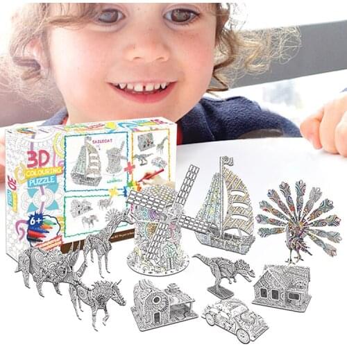 3D Coloring Puzzle Set Creative DIY Painting Toy Kids Montessori Toys Children Crafts Puzzle Coloring Painting Kit For Kids
