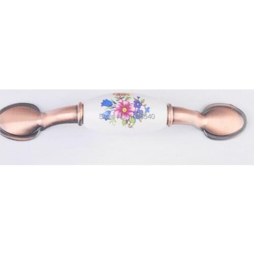 New 96mm Ceramic Cabinet Handle Copper Knob Wardrobe Handle Bedroom Cupboard Flower Drawers Zinc Alloy Knobs Dresser Pulls 2pcs