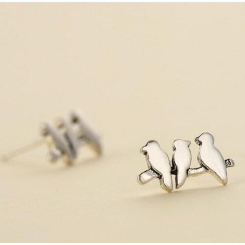 New Korean Fashion 925 Sterling Silver Jewelry Cute Three Birds Branch Popular Female Gift Stud Earrings SE218