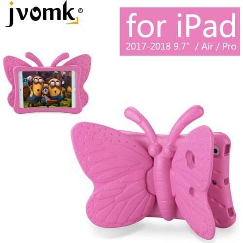 NEW Kids Safe Case for iPad 2017-2018 9.7 "/ Air 2 / Pro 9.7 inch, 3D Cartoon Butterfly Stand Shockproof Tablet Cover