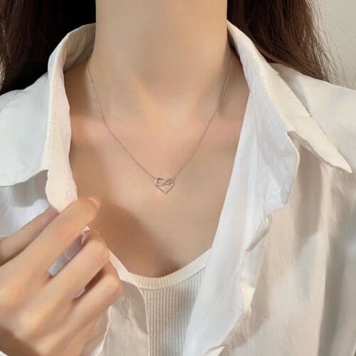 Aesthetic Dainty Bling Cubic Zirconia Heart 925 Sterling Silver Pendant Necklace For Women Gold Clavicle Chain Girls Hot Jewelry