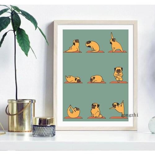 Cute Dog Fitness Nordic Yoga Posters Funny Animals Canvas Painting and Prints Modern Wall Art Pictures for Kids Room Home Decor