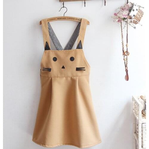 Winter Japanese Kawaii Cat Printed Soft Teen Girls Sleeveless Dress Casual Lovely High Waist A-line Woolen Loose Female Dress