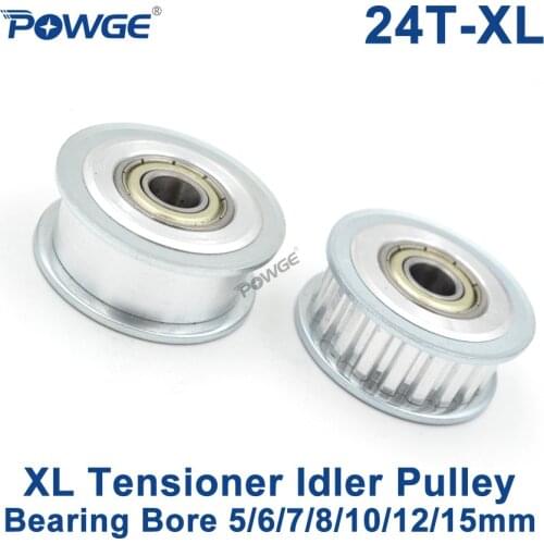 POWGE 24 Teeth XL synchronous Pulley Idler Tensioner Wheel Bore 5/6/7/8/10/12/15mm with Bearing Guide Passive pulley 24teeth 24T