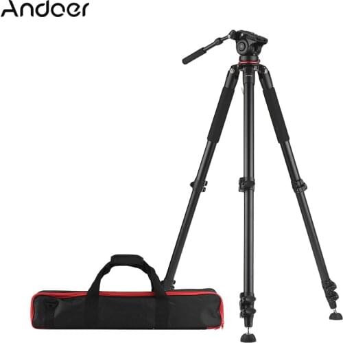 Andoer 5.6ft Professional Video Camcorder Tripod Heavy Duty with Fluid Dray Head Quick Release Plate 15kg Payload with Carry Bag