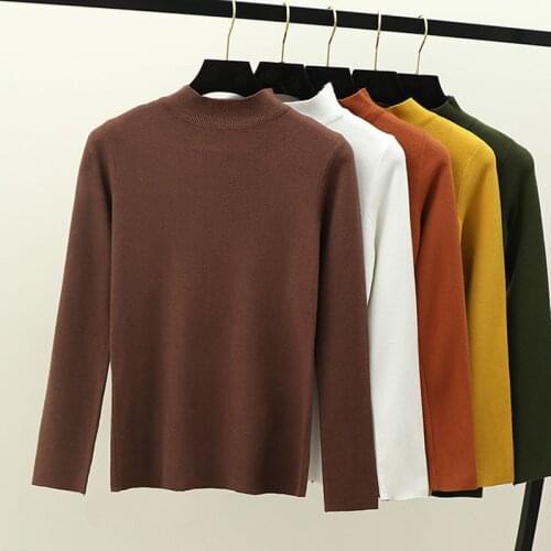 Plus Size Half Turtleneck Pullover Women Sweater Knit Sweaters Long Sleeve Thick Top Korean 2021 Autumn Winter Pull Femme Jumper