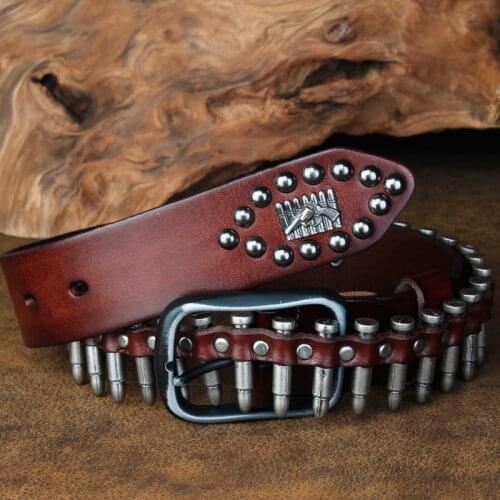 CETIRI Punk Bullet Rivet Belt Mens Top Grain Real Leather Belt Pin Buckle Belt For Jeans Female Personality Cool Gift