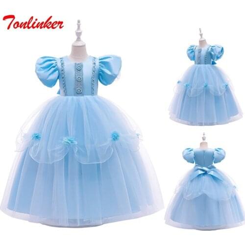 Christmas Fancy Cosplay Girls Princess Dress Embroidery Bead Flower Costume For Halloween Kids Birthday Party Carnival Dresses
