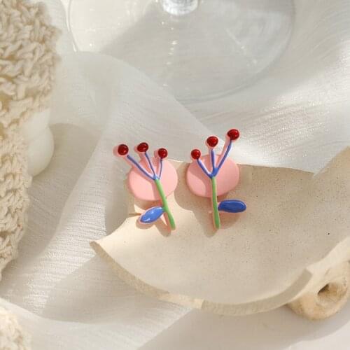 Valentines Day Gifts Abstract Tulip Flower Shape Clip Earrings Creative Small Pink Rose Flower Clip on Earrings No Piercing