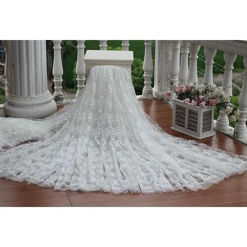 Width140cm Ivory Vintage Embroidered Lace Fabric , Wedding Gown Lace Fabric bridal gown