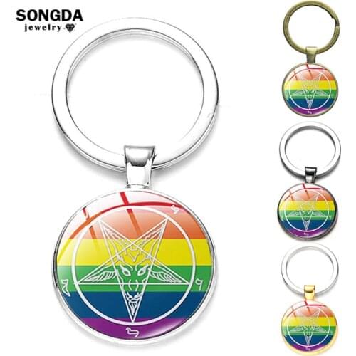 SONGDA Pagan Hail Satan Baphomet Goat In Pentagram Keychain Keys Gothic Pendant Key Ring Men Car Jewelry Charm Gift For Friends