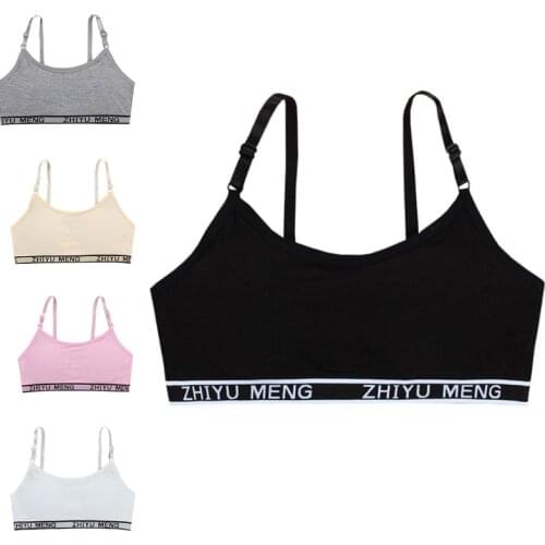 Teenage Girls' Training Bra - Cotton Underwear Seamless Cami Crop Bralette 5 Colors with Letters