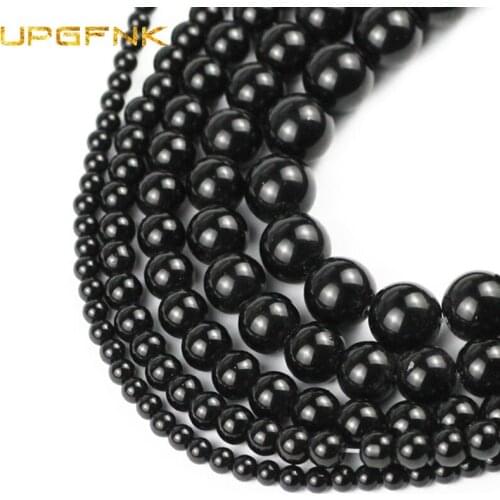 UPGFNK Black King Kong Natural Stone Round Loose spacer beads For Jewelry making 4/6/8/10/12MM DIY bracelet necklace accessories