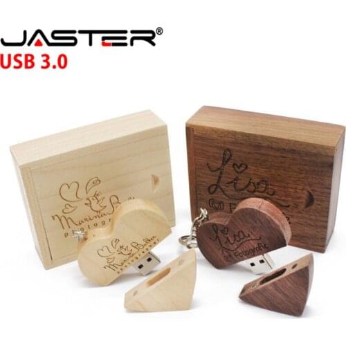 JASTER USB flash drives USB 3.0 hot selling creative (Free logo) wooden 2-color Heart-shaped usb+box 4GB/8GB/16GB/32GB/64GB