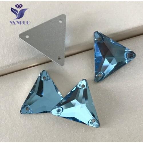 YANRUO #3270 All Sizes Aquamarine Triangle Crystal Glass Stones Flat Back Sew On Strass Rhinestone For Wedding Dress