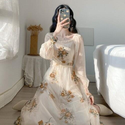 Skirt women spring and summer 2021 new French court vintage fairy evening dress small fragrance mesh dress dresses women