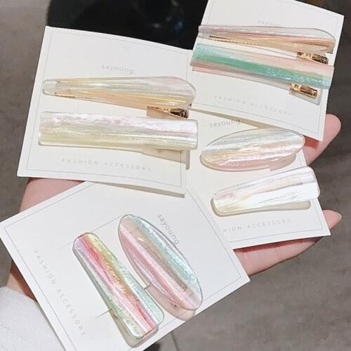 Hot new Resin gradient duckbill clip laser BB clip jewelry Geometric Bangs Hairgrip Women girl Barrette Hair Accessories