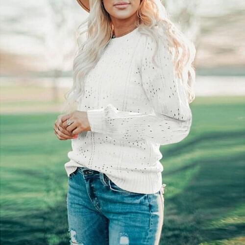 Autumn Winter Fashion Hollow Pullover Lady Sweaters Elegant Lantern Sleeve Women Sweater Elegant O-Neck Long Sleeve Solid Jumper