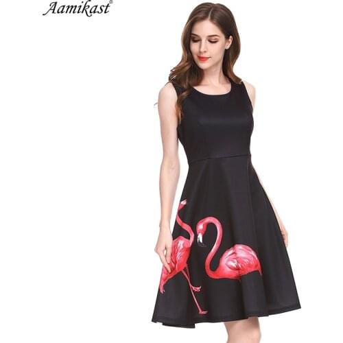 Amikafashion Women Dresses Hot Sale New Fashion 2018 Spring Vintage Print Animal 1950s A-line Black Dresses