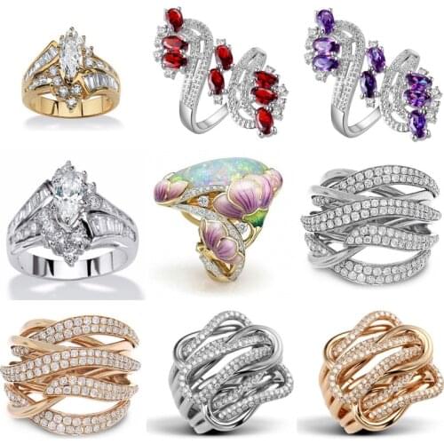 MENGYI Vintage Floral Moonstone Ring For Woman Romantic Exquisite Handmade Bohemian Fashion Jewelry Accessories