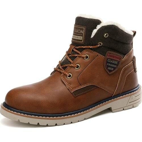 Winter Snow Boots Men Sneakers Genuine Leather Warm Fur Ankle Boots Casual Shoes Mens Military Tactical Work Boots Cowboy