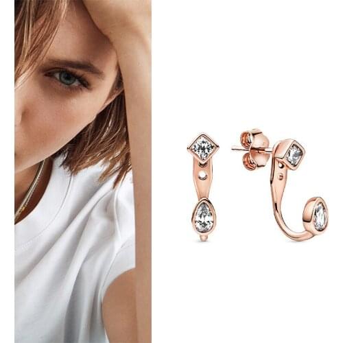 100% 925 серьги Silver Pan Earrings Rose Gold Fashion Square Romantic Pan Earrings For Women Wedding Gift Fashion Jewelry