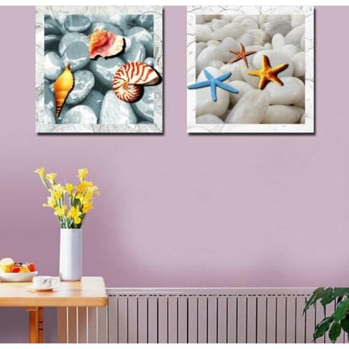 2 Panel Canvas Print Beautiful Sea Stones Oil Painting Wall Art Landscape Pictures For Living Room Home Decoration