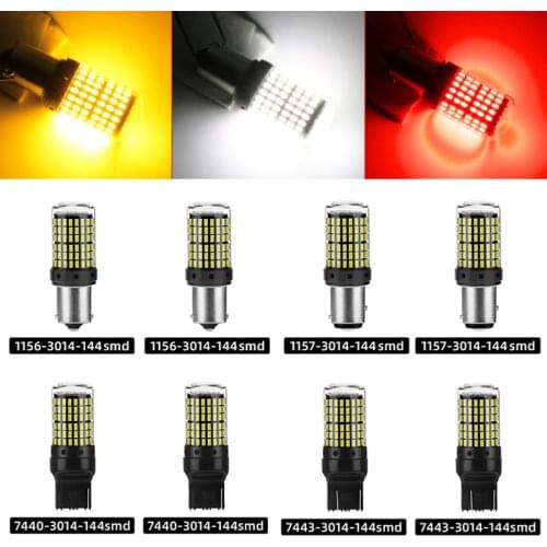 2pcs Car Canbus Wide Voltage 3014 144SMD LED Blubs 1156 1157 7440 7443 LED Lamps For Turn Signal Light Transparent Shell