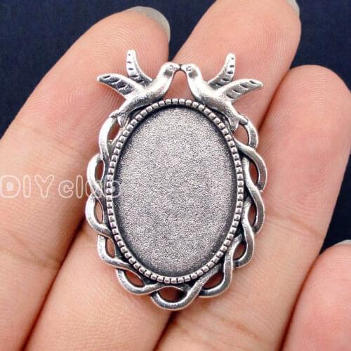 20pcs--Antique Silver Love Birds Cameo Cabochon Base Setting, inner 25x18mm
