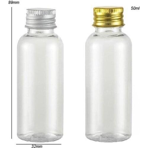 30 x 50ml Clear Transparent Plastic Orifice Reducer Bottle With Aluminum Cap 5/3oz Cream and Lotion Container