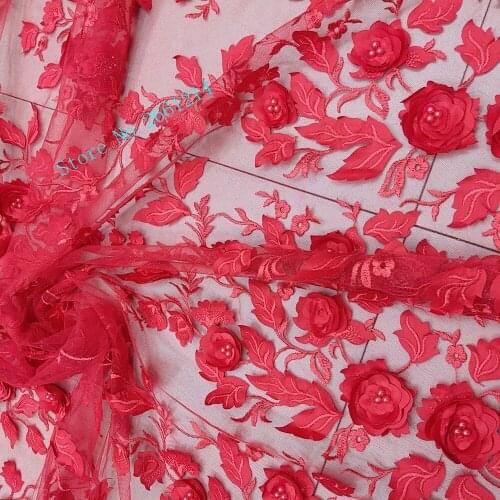 3d flower embroidered tulle lace fabric with beads fashionable african net lace fabric BZL-61611 for wedding dress