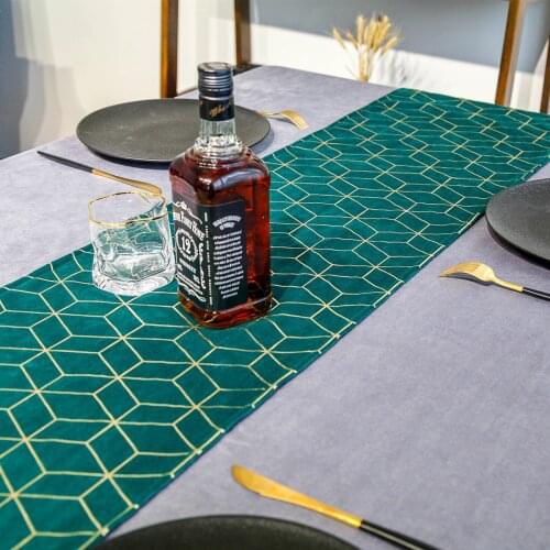 Velvet Luxury Table Runner Geometric Pattern Gray Green Table Runner Nordic Retro Dinning Table Decoration