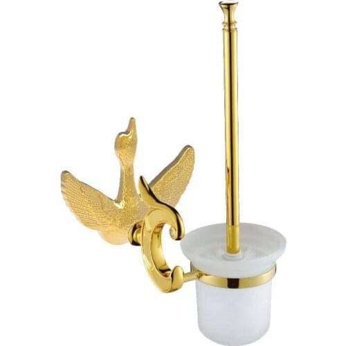 FREE SHIP SWAN design BATHROOM GOLD PVD Toilet brush holder