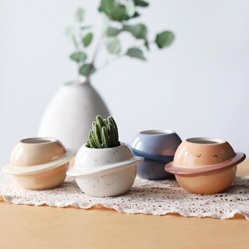 2021 New Creative Mini Planet Shape Ceramic Succulent Bonsai Flower Pot Desktop Balcony Yard Decor Flower Pot Birthday Gift