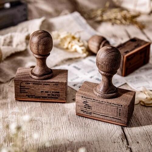 Dimi 1pc/Designs Vintage Wooden Rubber Stamps With Handle Stand Tickets Stamp for Scrapbooking Deco Decal Seal Retro Stationery