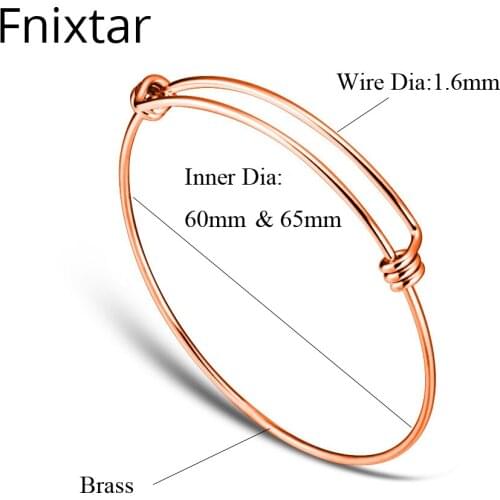 Fnixtar 20pcs/lot Expandable Bangle & Bracelet for Women Gold Color Brass Cable Wire Bangle Adjustable Bracelets 1.6mm Thick