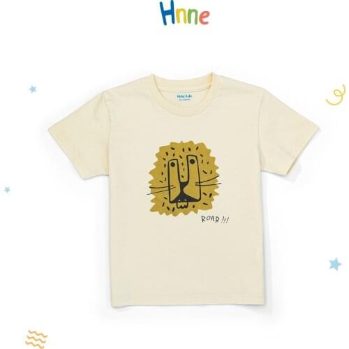 Hnne 2021 Summer New Cute Cartoon Lion Print T-shirts Kids Natural 100% Cotton Fabric Unisex Boys Girls Breathable Children Tops