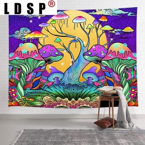 LDSP Home Decor Psychedelic Mushroom Tree Tapestry Trippy Forest Sun Art Wall Hanging Tapestries for Living Room Bedroom